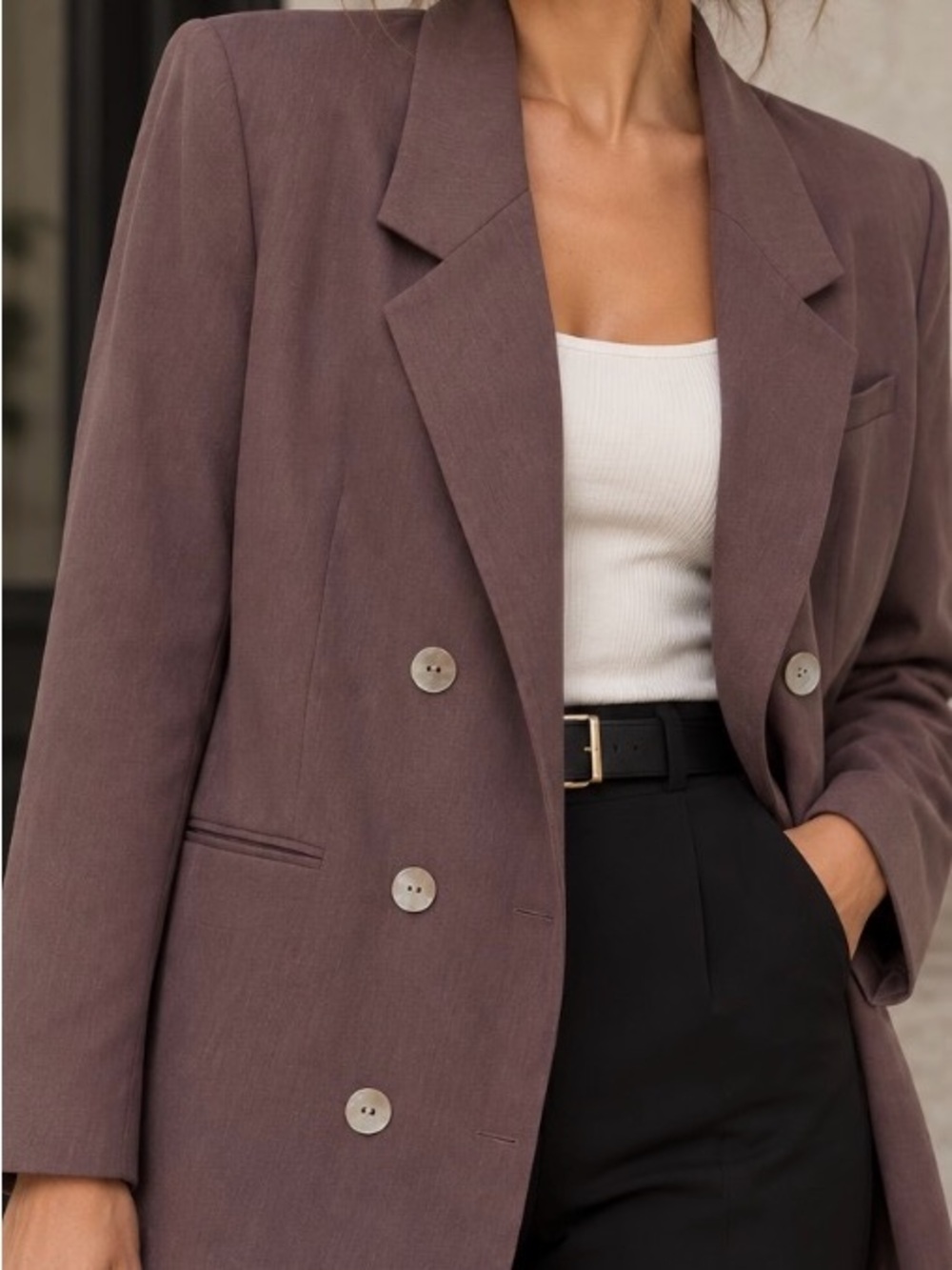 Women's Double-Breasted Mauve Blazer Jacket